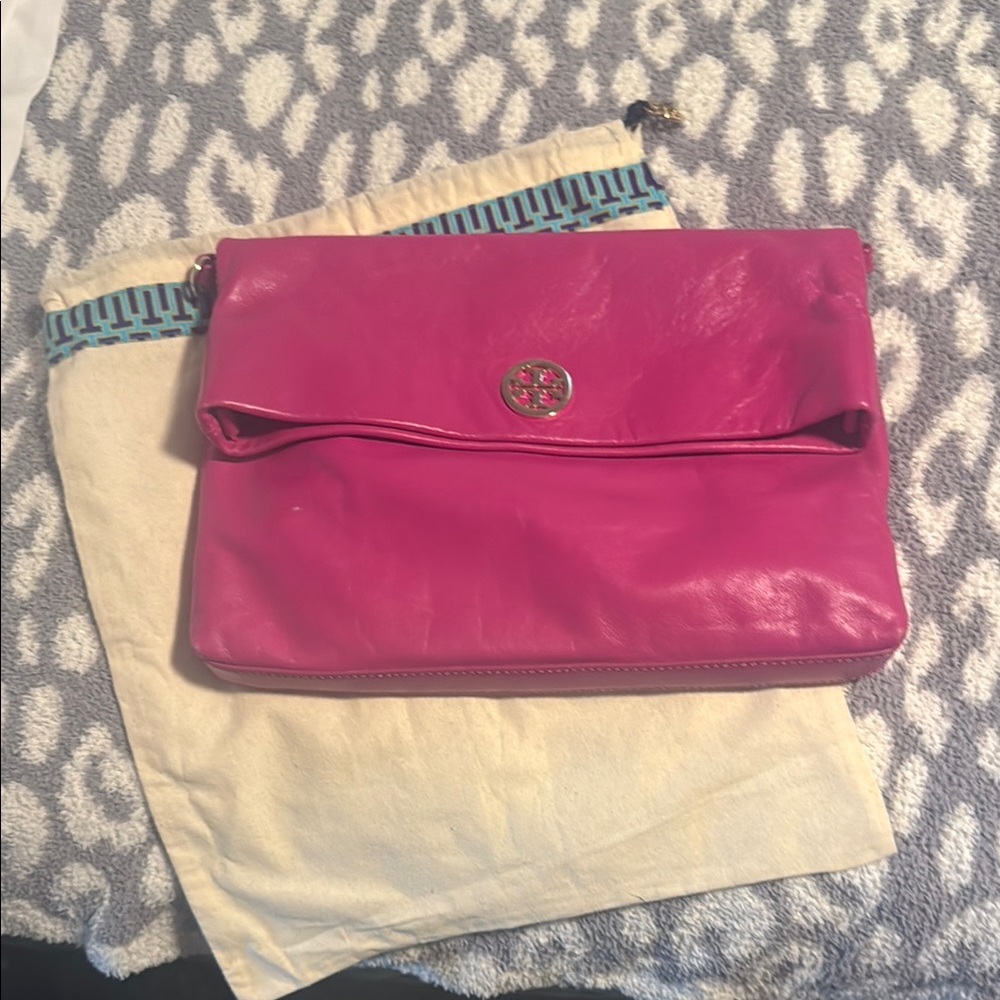 Tory Burch Pink fold over crossbody or clutch